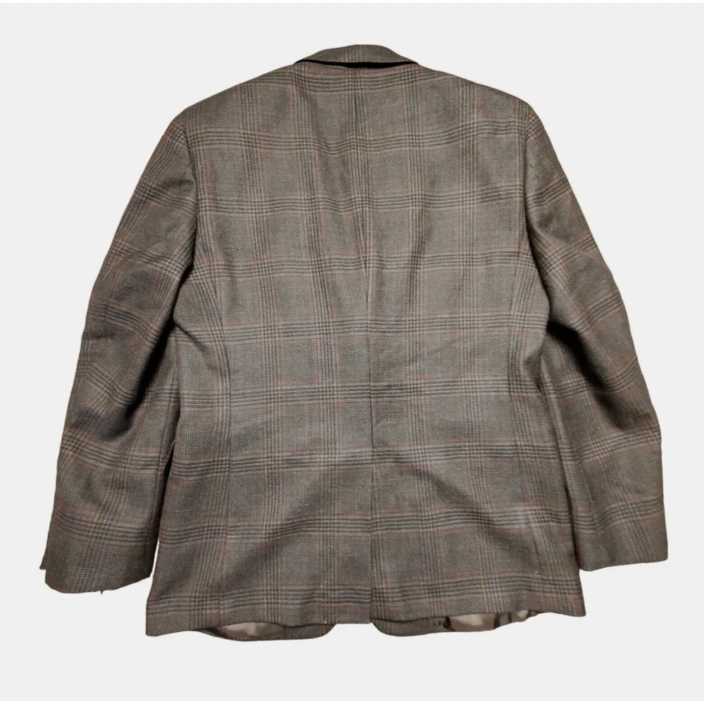 Jos. A. Bank Mens Dark Brown Plaid 100% Wool Sport Coat Jacket Size 42 R‎